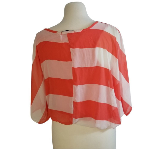 Papaya large L sheer top wide stripe beach beachy orange white stripped shirt bl - Picture 8 of 8